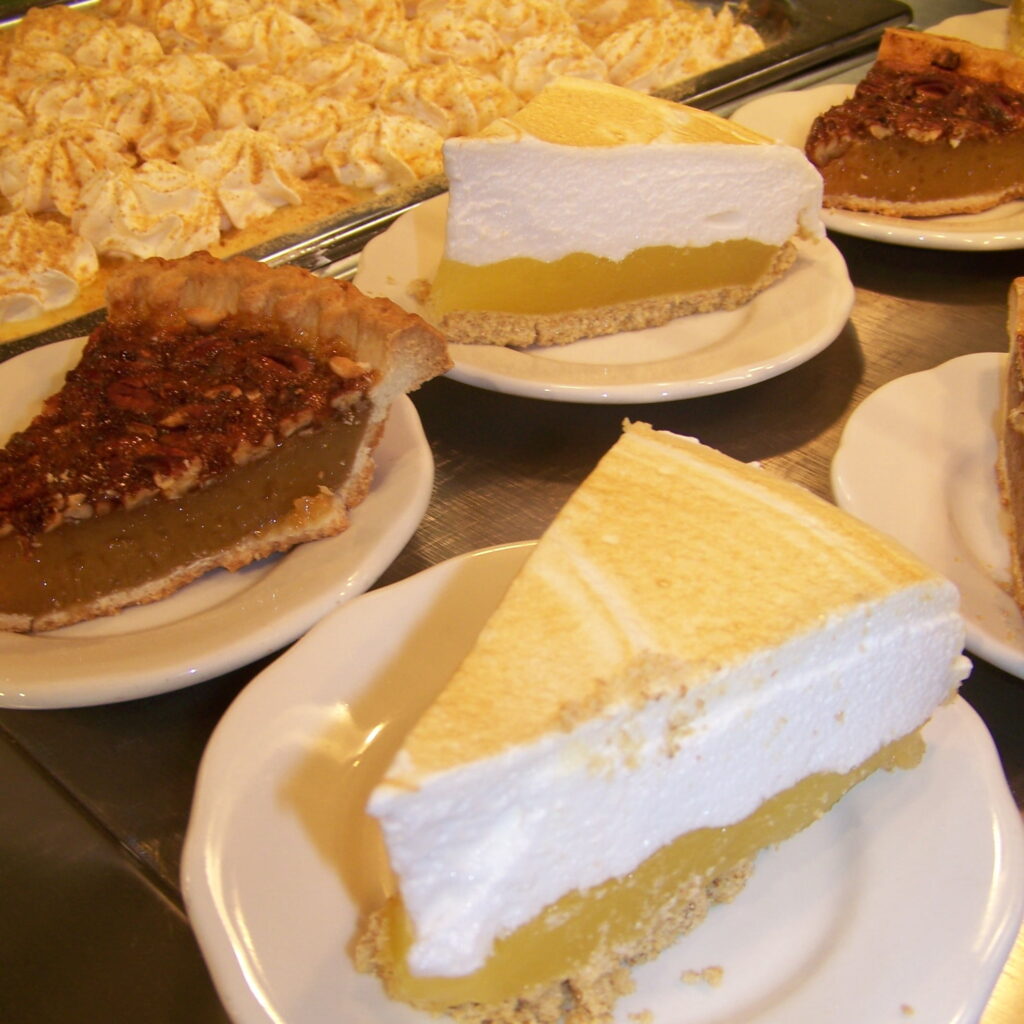 Lemon meringue pie and pecan pie at the Sweet Bites section of the Hendrix Caf.